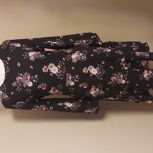 LOFT Black Floral Flounce Dress